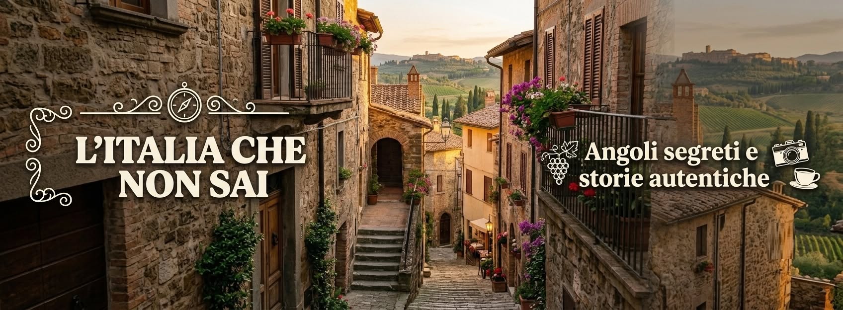 Vicolo in pietra di un borgo italiano al tramonto